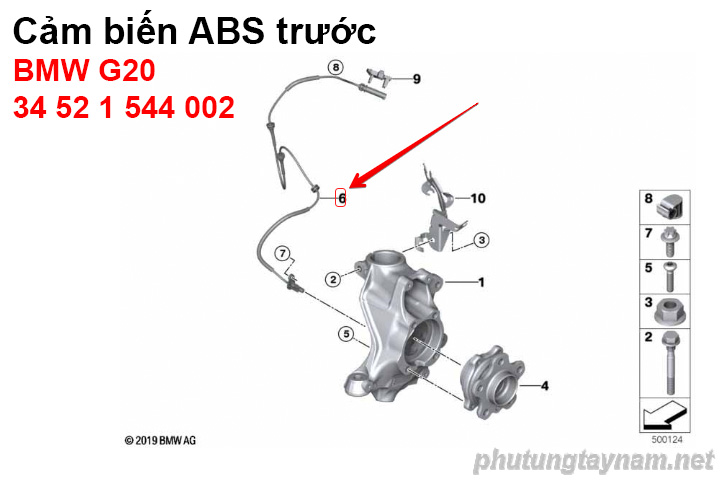 Cảm biến ABS trước BMW G20 34521544002