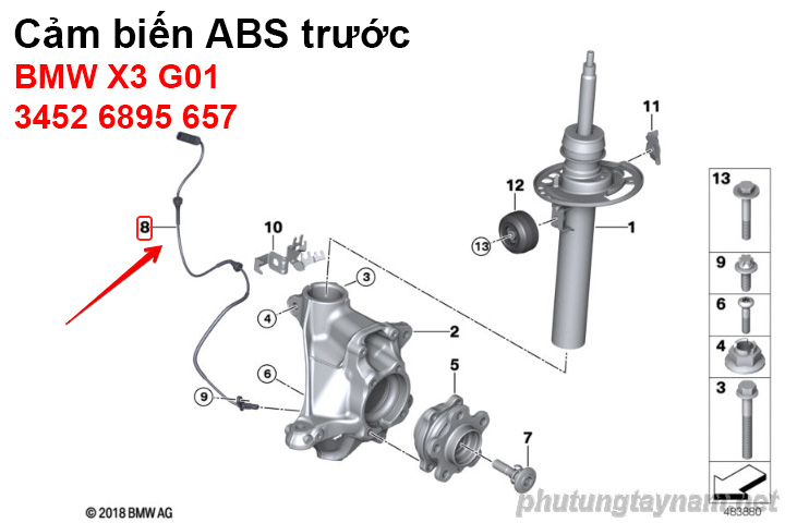 Cảm biến ABS trước BMW X3 G01 34526895657