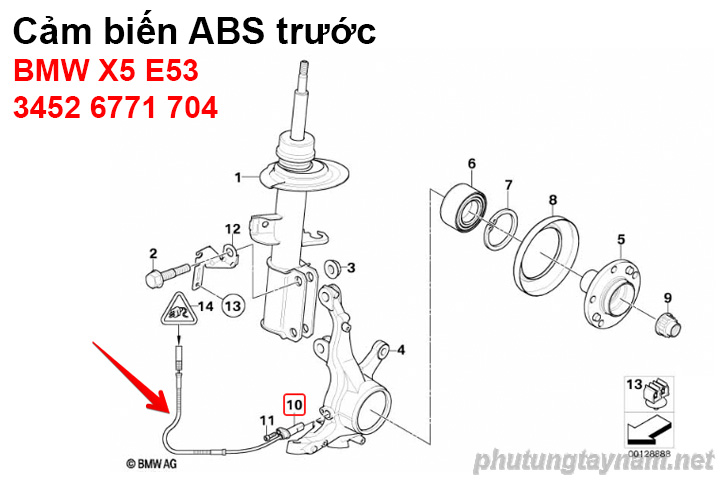 Cảm biến ABS trước BWM X5 E53 34526771704