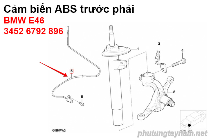 Cảm biến ABS trước phải BMW E46 34526792896