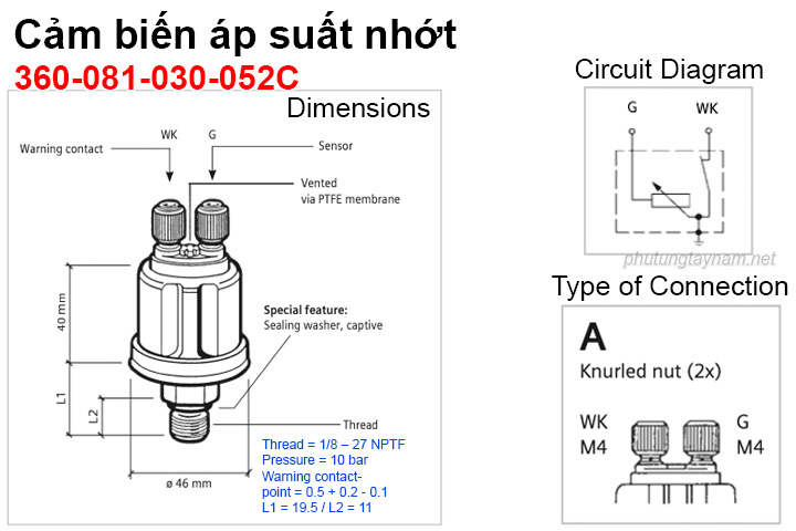 Cảm biến áp suất nhớt 360-081-030-052C Cảm biến áp suất nhớt 360-081-030-052C