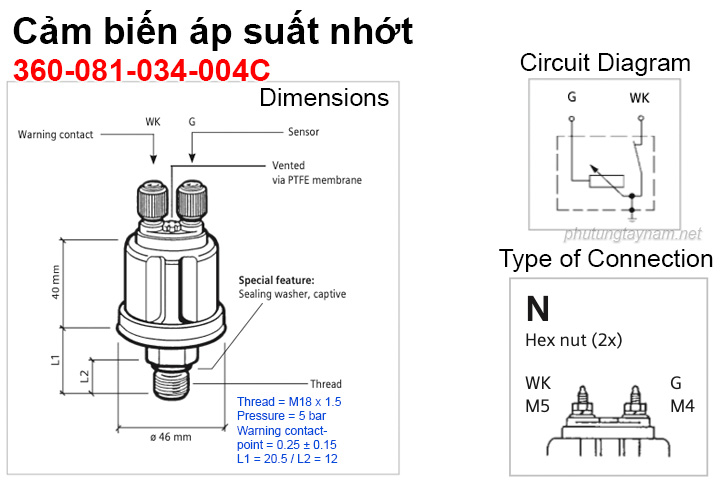 Cảm biến áp suất nhớt 360-081-034-004C Cảm biến áp suất nhớt 360-081-034-004C