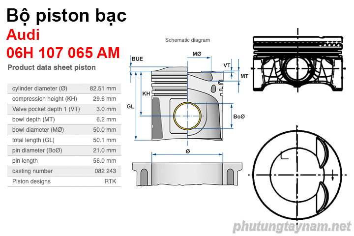 Bộ piston bạc Audi 06H107065AM Bộ piston bạc Audi 06H107065AM