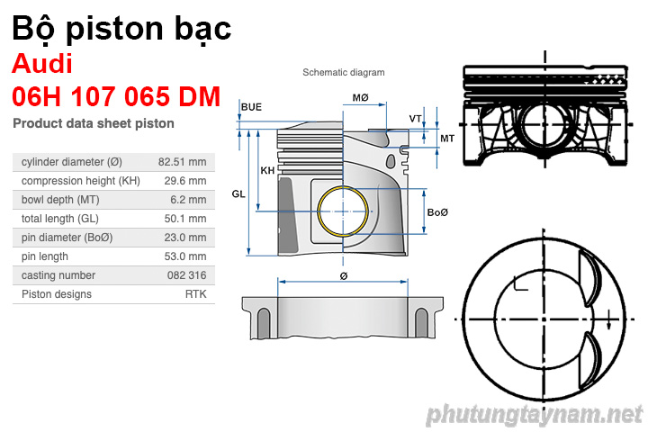 Bộ piston bạc Audi 06H107065DM Bộ piston bạc Audi 06H107065DM