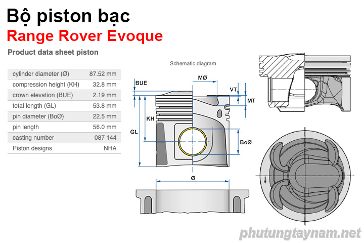 Bộ piston bạc Range Rover Evoque Bộ piston bạc Range Rover Evoque