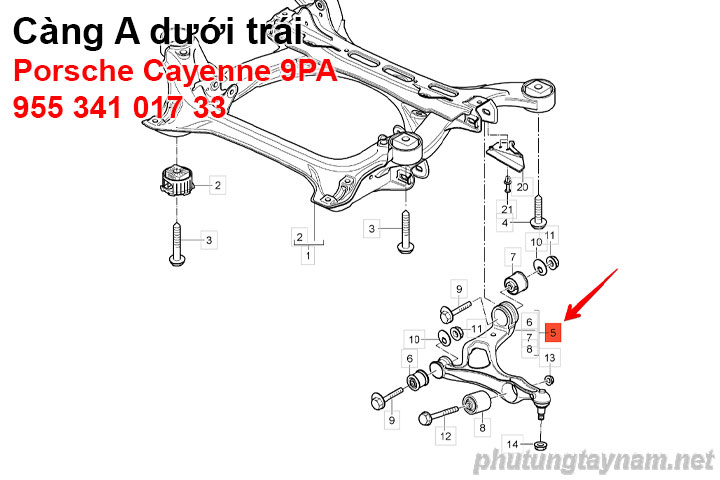Càng A dưới trái Porsche Cayenne 9PA 95534101733
