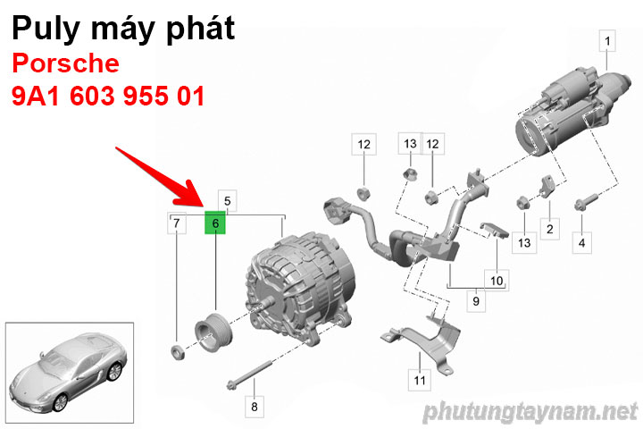 Pu ly máy phát Porsche 9A160395501 Pu ly máy phát Porsche 9A160395501